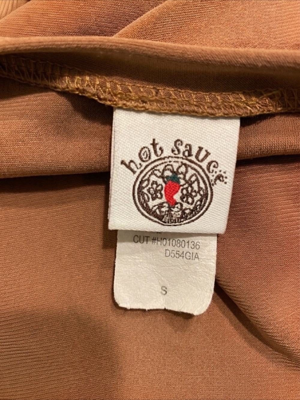 Vintage 90s Brand “Hot Sauce” Tan Long Sleeve Bodycon Mini Dress Minimalist - Picture 2 of 2